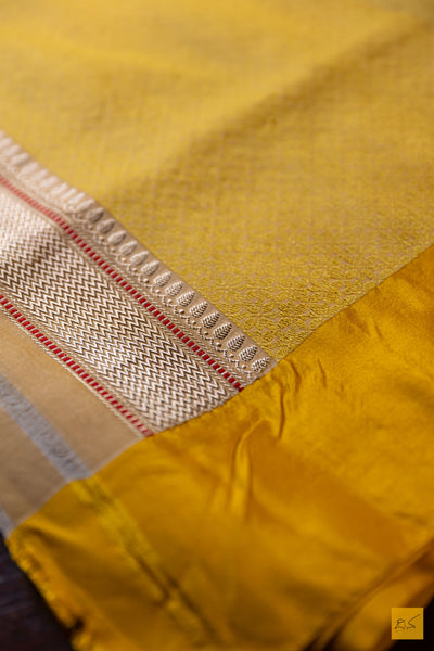 Nischitha- Golden Yellow Banarasi Organza Handwoven Saree