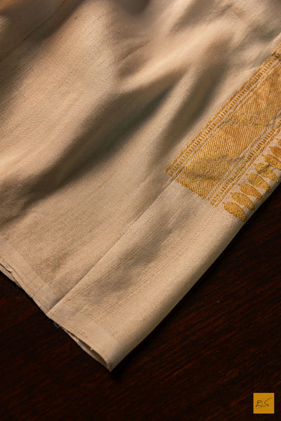 Vineetha- Off White Banarasi Tusser Silk Handwoven Saree
