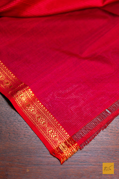 Srinidhi- Red-Pink Maheshwari Garbh Reshmi Handwoven Saree