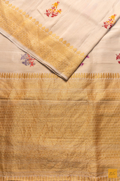 Vineetha- Off White Banarasi Tusser Silk Handwoven Saree