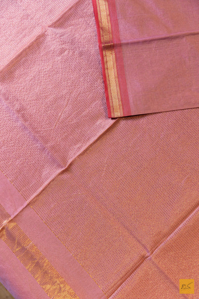 Dhathri- Pink Tissue Maheshwari Silk Cotton Handwoven Saree