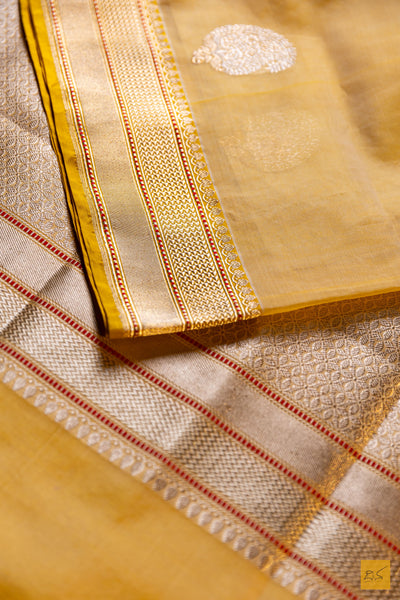 Nischitha- Golden Yellow Banarasi Organza Handwoven Saree