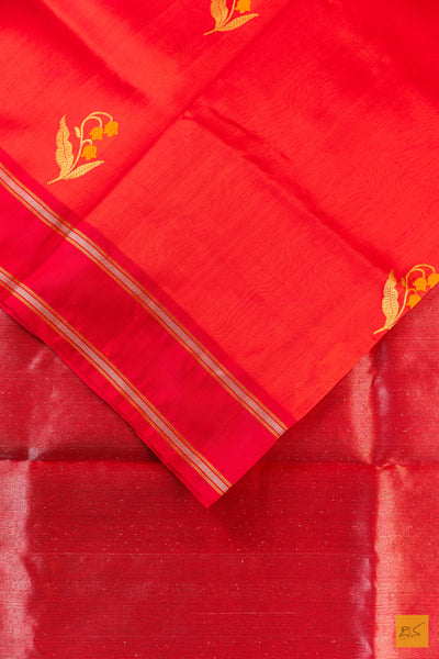 Red Chanderi Pure Silk Handwoven Saree