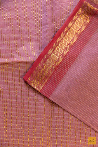 Dhathri- Pink Tissue Maheshwari Silk Cotton Handwoven Saree