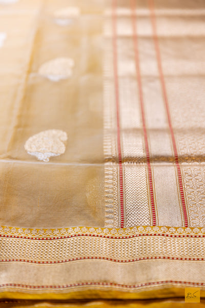 Nischitha- Golden Yellow Banarasi Organza Handwoven Saree