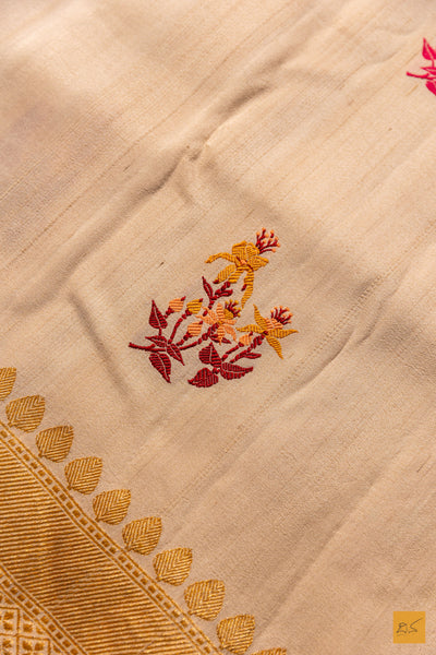 Vineetha- Off White Banarasi Tusser Silk Handwoven Saree