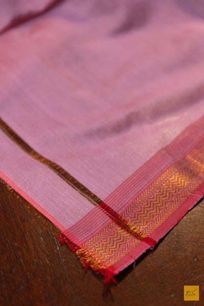 Dhathri- Pink Tissue Maheshwari Silk Cotton Handwoven Saree
