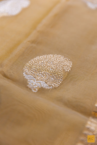 Nischitha- Golden Yellow Banarasi Organza Handwoven Saree