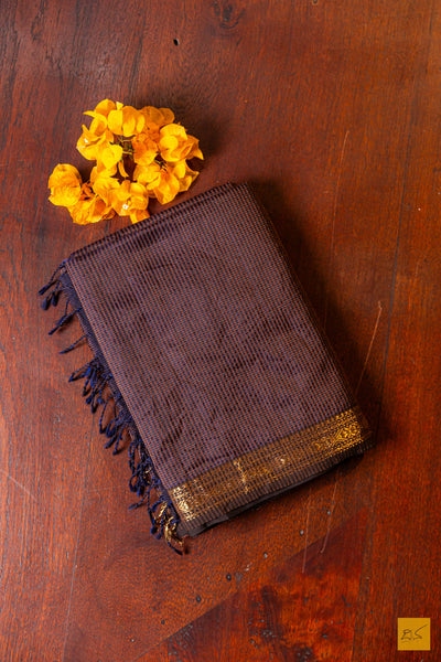 Meenakshi- Brown Maheshwari Garbh Reshmi Handwoven Saree