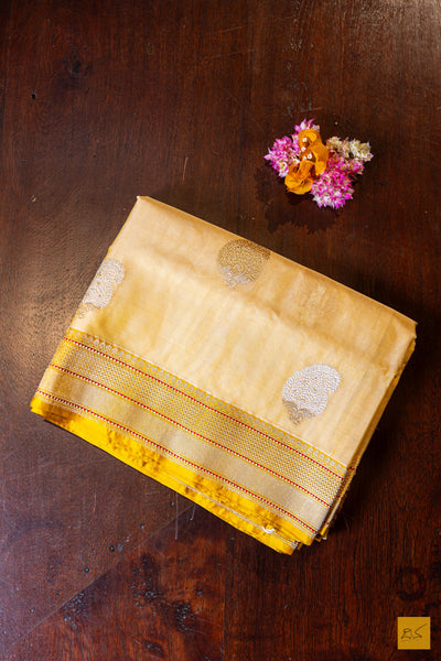 Nischitha- Golden Yellow Banarasi Organza Handwoven Saree