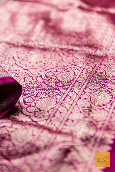 Adithi- White-Pink Banarasi Katan Silk Handwoven Saree