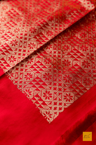 Parameshwari- Red Banarasi Satin Silk Handwoven Saree