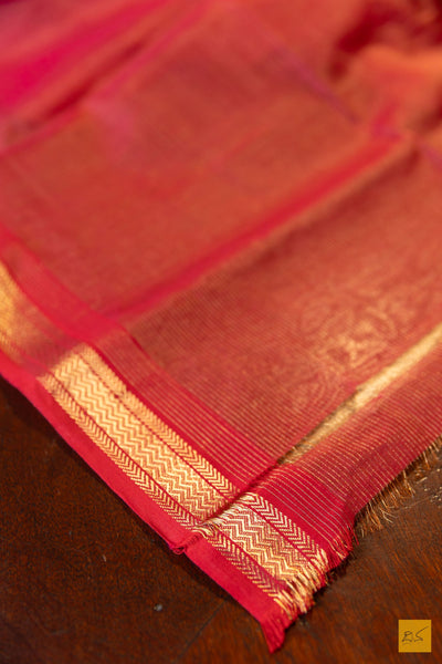 Menaka- Red Tissue Maheshwari Silk Cotton Handwoven Saree