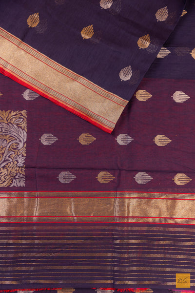 Blue Banarasi Pure Cotton Handwoven Saree