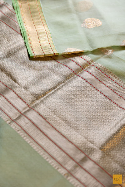 Indumathi- Pastle Green Banarasi Organza Handwoven Saree