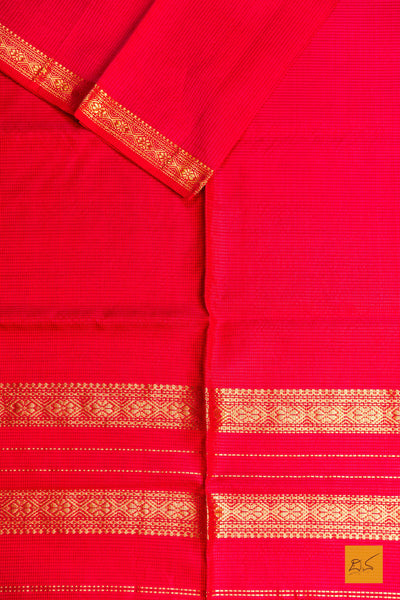 Harinakshi- Red-Orange Maheshwari Garbh Reshmi Handwoven Saree