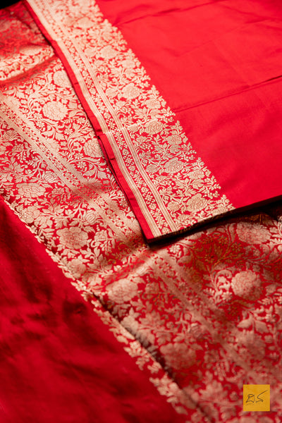 Parameshwari- Red Banarasi Satin Silk Handwoven Saree