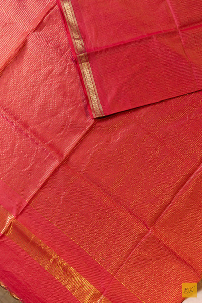 Menaka- Red Tissue Maheshwari Silk Cotton Handwoven Saree