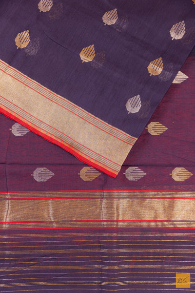 Blue Banarasi Pure Cotton Handwoven Saree