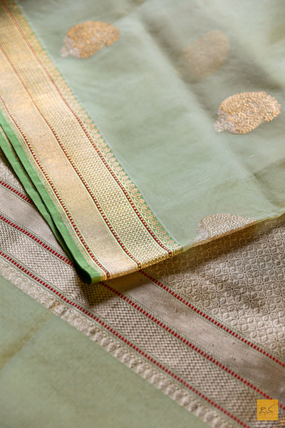 Indumathi- Pastle Green Banarasi Organza Handwoven Saree