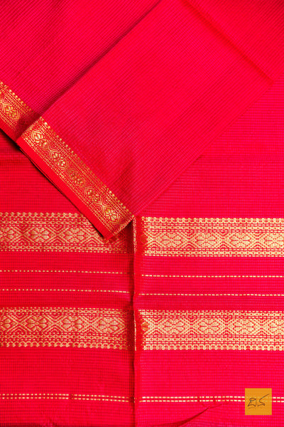 Harinakshi- Red-Orange Maheshwari Garbh Reshmi Handwoven Saree