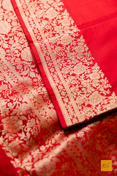Parameshwari- Red Banarasi Satin Silk Handwoven Saree