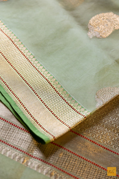 Indumathi- Pastle Green Banarasi Organza Handwoven Saree