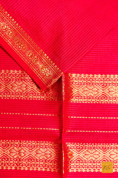 Harinakshi- Red-Orange Maheshwari Garbh Reshmi Handwoven Saree