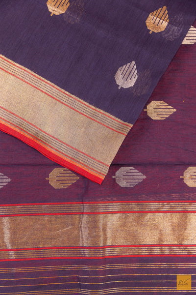 Blue Banarasi Pure Cotton Handwoven Saree