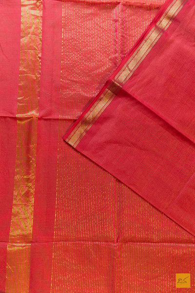 Menaka- Red Tissue Maheshwari Silk Cotton Handwoven Saree