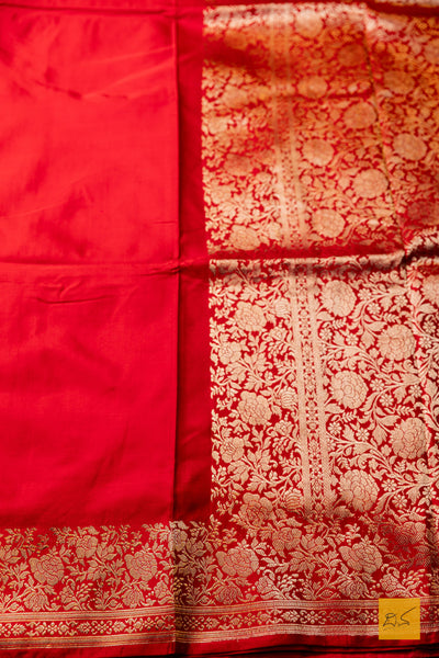Parameshwari- Red Banarasi Satin Silk Handwoven Saree