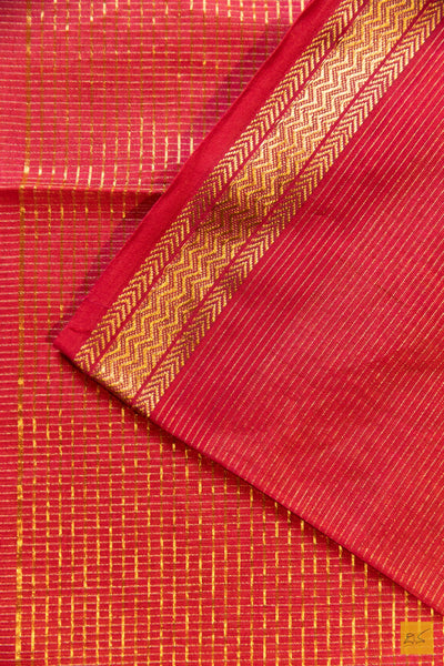 Menaka- Red Tissue Maheshwari Silk Cotton Handwoven Saree