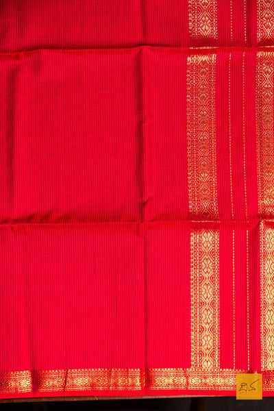 Harinakshi- Red-Orange Maheshwari Garbh Reshmi Handwoven Saree