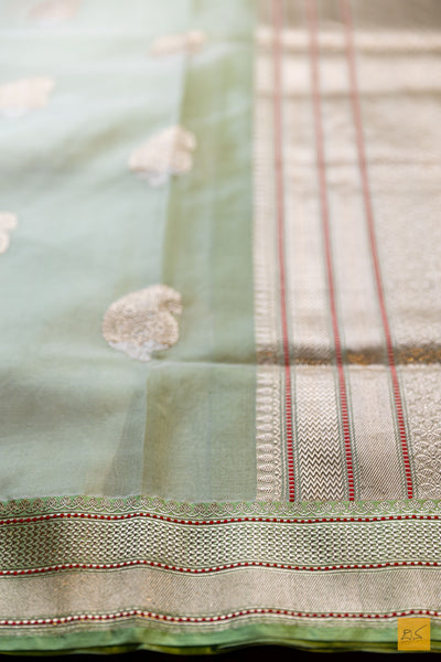 Indumathi- Pastle Green Banarasi Organza Handwoven Saree