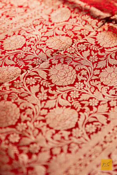 Parameshwari- Red Banarasi Satin Silk Handwoven Saree