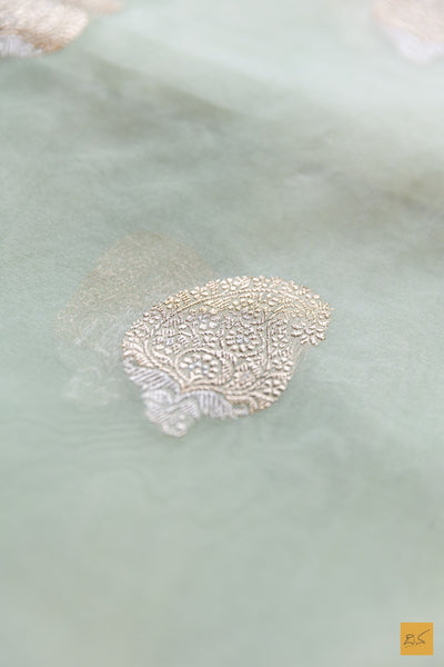 Indumathi- Pastle Green Banarasi Organza Handwoven Saree