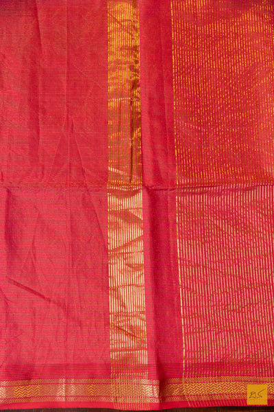 Menaka- Red Tissue Maheshwari Silk Cotton Handwoven Saree