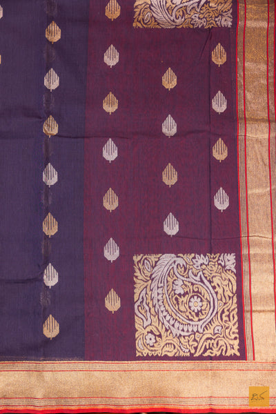 Blue Banarasi Pure Cotton Handwoven Saree
