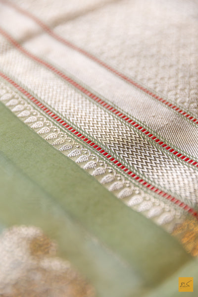 Indumathi- Pastle Green Banarasi Organza Handwoven Saree