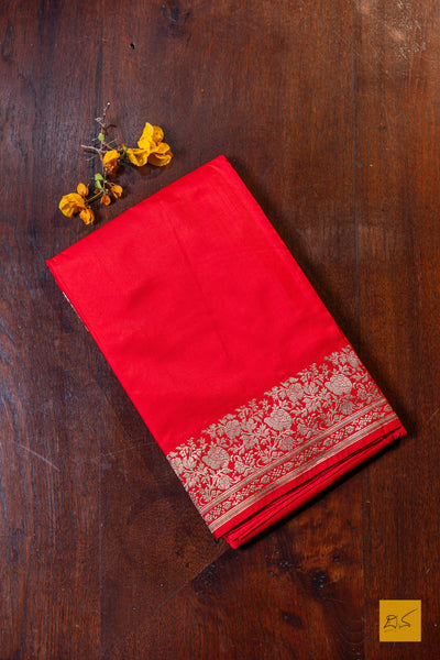 Parameshwari- Red Banarasi Satin Silk Handwoven Saree