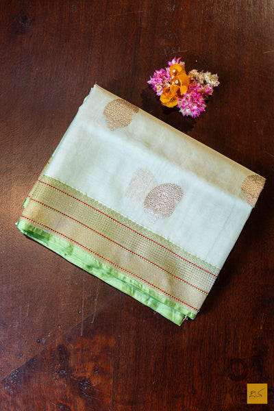 Indumathi- Pastle Green Banarasi Organza Handwoven Saree