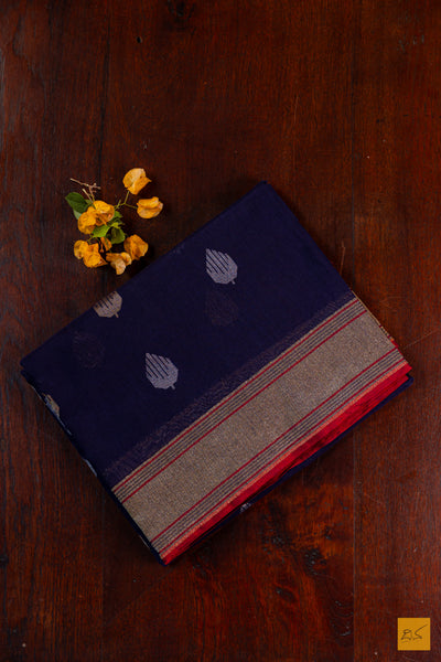 Blue Banarasi Pure Cotton Handwoven Saree