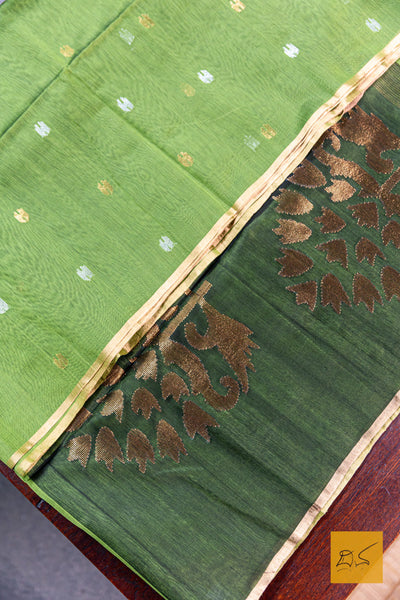 Green Mulberry Silk Cotton Handwoven Saree