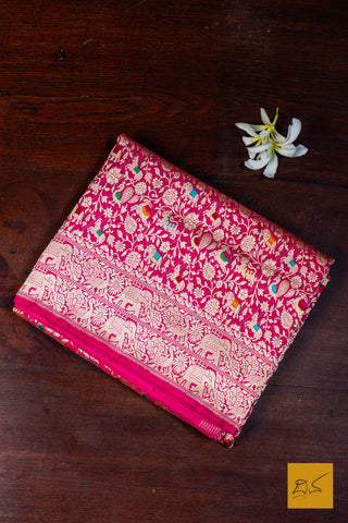 Haripriya- Pink Shikargah Banarasi Katan Silk Handwoven Saree