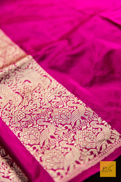 Haripriya- Pink Shikargah Banarasi Katan Silk Handwoven Saree