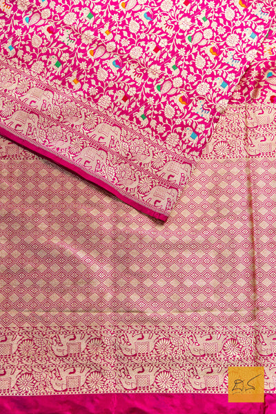 Haripriya- Pink Shikargah Banarasi Katan Silk Handwoven Saree