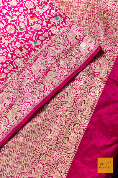 Haripriya- Pink Shikargah Banarasi Katan Silk Handwoven Saree