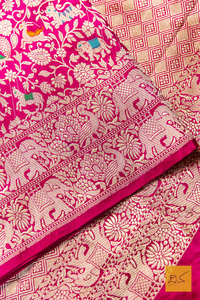 Haripriya- Pink Shikargah Banarasi Katan Silk Handwoven Saree