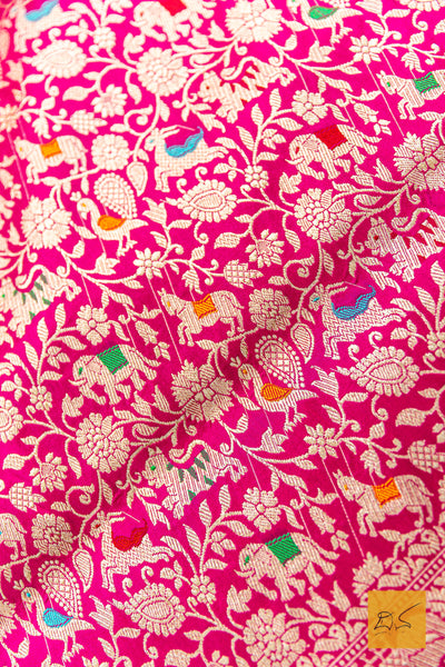 Haripriya- Pink Shikargah Banarasi Katan Silk Handwoven Saree