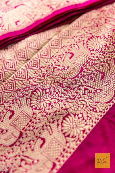 Haripriya- Pink Shikargah Banarasi Katan Silk Handwoven Saree
